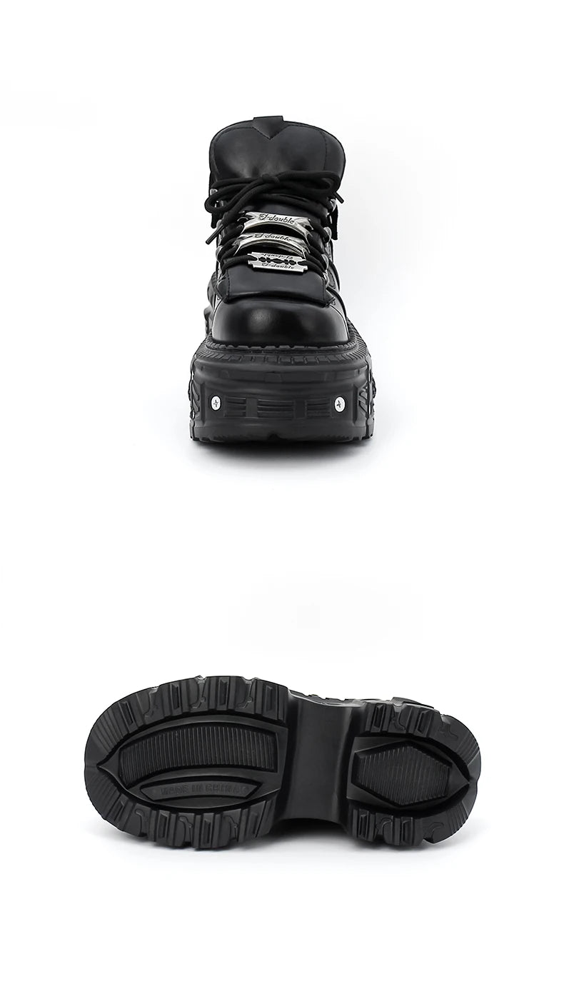 New Punk Style Lace-up Women’s Platform Boots with 6CM Heel, Gothic Rock Ankle Boots, Metal Decor Sneakers