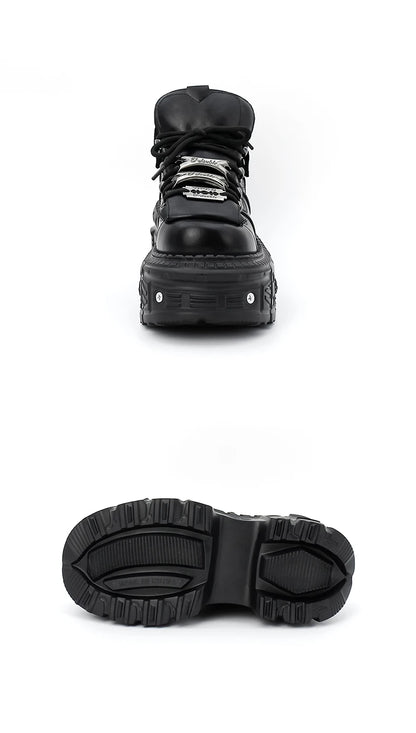 New Punk Style Lace-up Women’s Platform Boots with 6CM Heel, Gothic Rock Ankle Boots, Metal Decor Sneakers