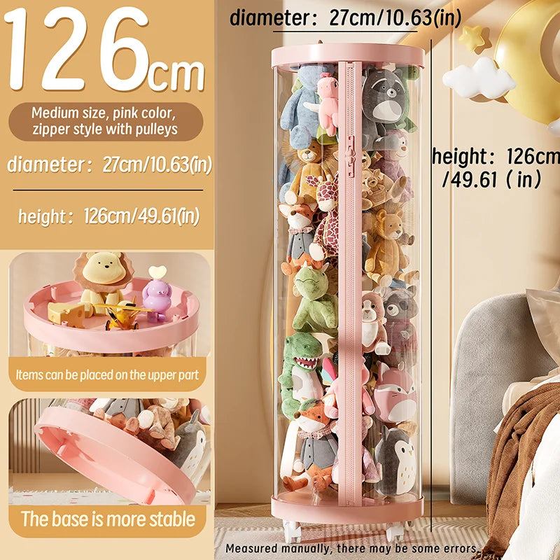 Transparent Doll & Plush Toy Storage Box — DIY Zipper Organizer Tube for Kids’ Toys, Christmas Gift, and Home Use