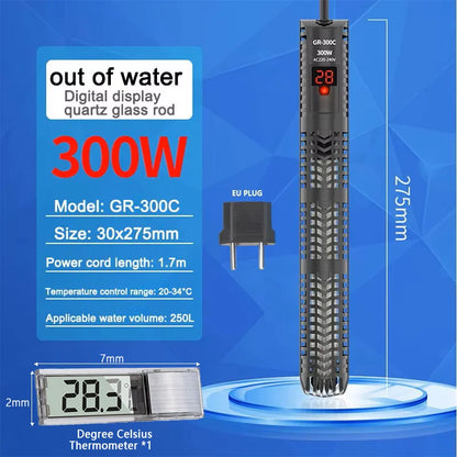 25W-300W Fish Tank Aquarium Heating Rod - Quartz Glass with Digital Display & Automatic Thermostat for Aquariums