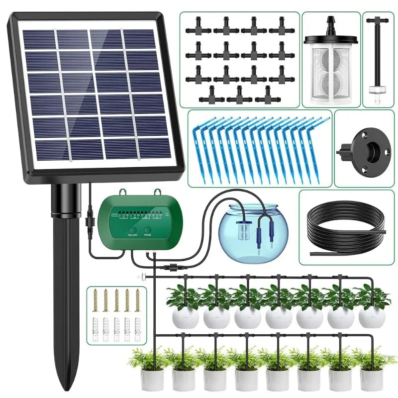 Solar Intelligent Irrigation Kit 6V 2W – Built-in 1800mAh Battery Automatic Timed Watering System for Potted Plants DIY Garden Care