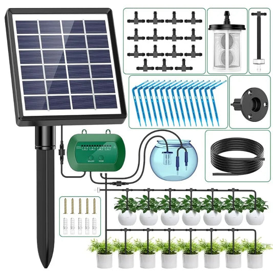 Solar Intelligent Irrigation Kit 6V 2W – Built-in 1800mAh Battery Automatic Timed Watering System for Potted Plants DIY Garden Care