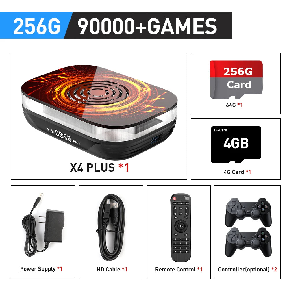 KINHANK Amlogic S905X4 Retro Video Game Console – Super Console X4 Plus with 90,000 Games, 60+ Emulators, 4K HD TV Box for Arcade/MAME/NAOMI