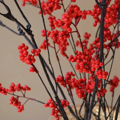 120CM Style Artificial Flower Arrangement – Zen Winter Green & Red Berry Décor for Home, Tea Table Decoration