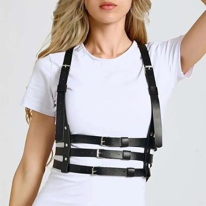 Women's Goth Punk Harness Belt - PU Leather Studded Decorative Straps