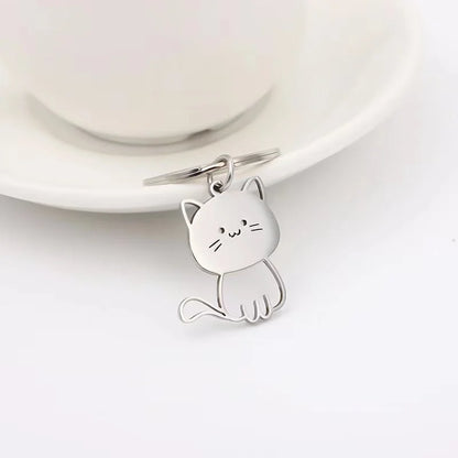Cute Cat Keychain - Stainless Steel Metal Key Ring for Men & Women, Couple & Valentine’s Day Gift