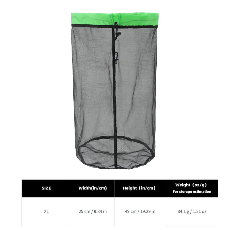 Lightweight Mesh Stuff Sack - Drawstring Compression Storage Bag for Camping, Hiking, Laundry & Grocery