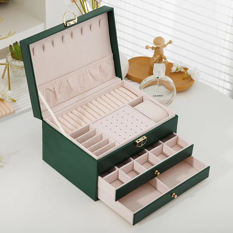 Three-Layer Jewelry Storage Box – High-End Large Capacity Organizer for Necklaces, Earrings & Gold Accessories