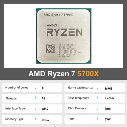 AMD Ryzen 7 5700X – 3.4GHz 8-Core 16-Thread CPU Processor, 7nm, L3=32MB, Socket AM4 Gaming CPU