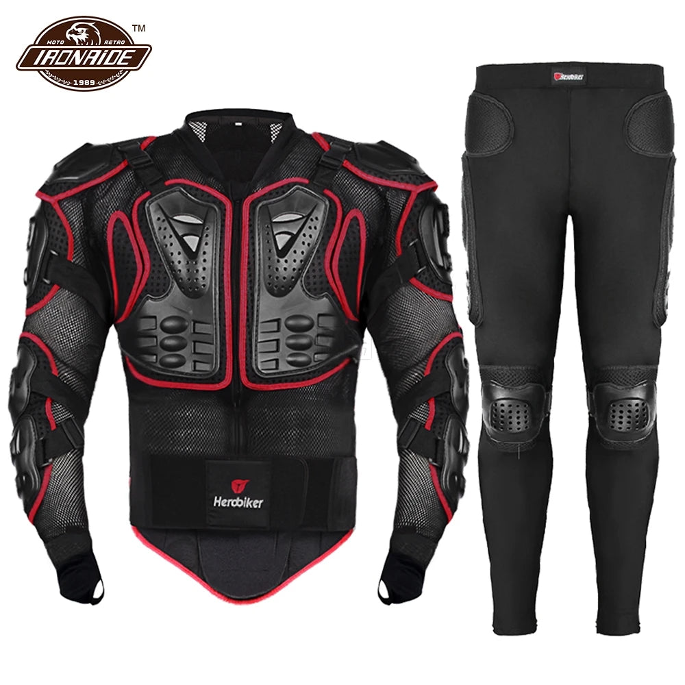 Motorcycle Jacket with Full Body Armor Set – Chest Armor Suit for Motocross Racing & Protective Moto Gear, Sizes S-5XL