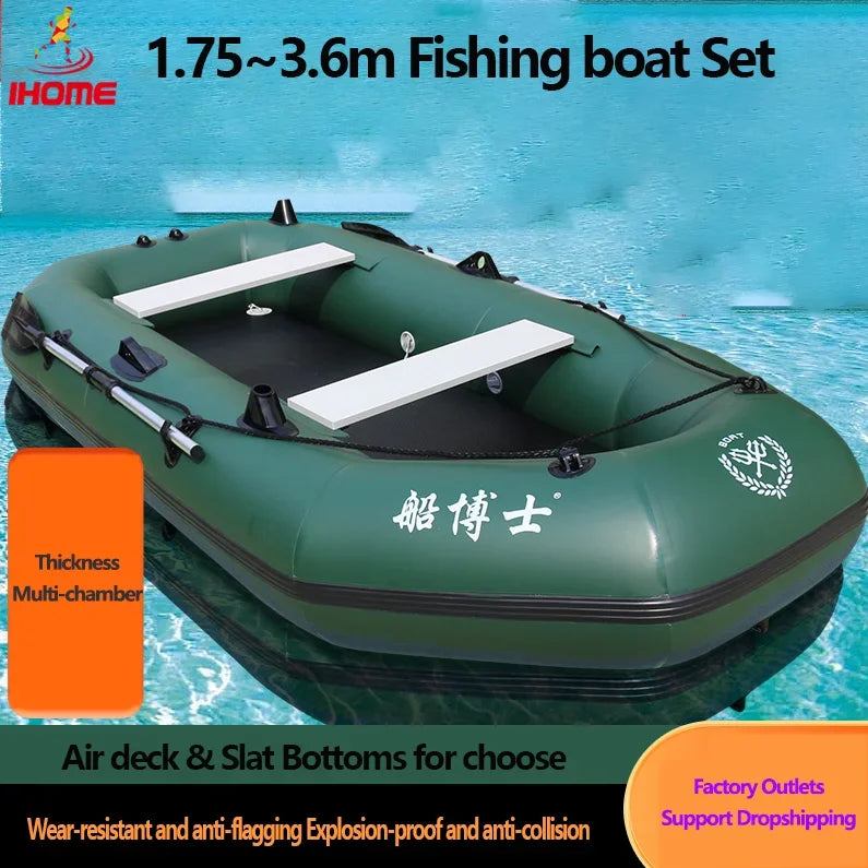 1.75–3.6m Inflatable PVC Fishing Kayak Boat – Air Deck Raft Rubber Dinghy with Clip Net, Portable Fishing Watercraft