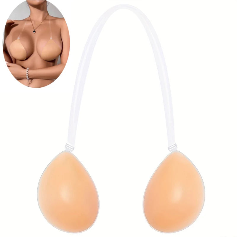 Deep U-Plunge Sticky Bra - Invisible Silicone Push-Up Bra for Backless Wedding Dresses and Low-Cut Outfits