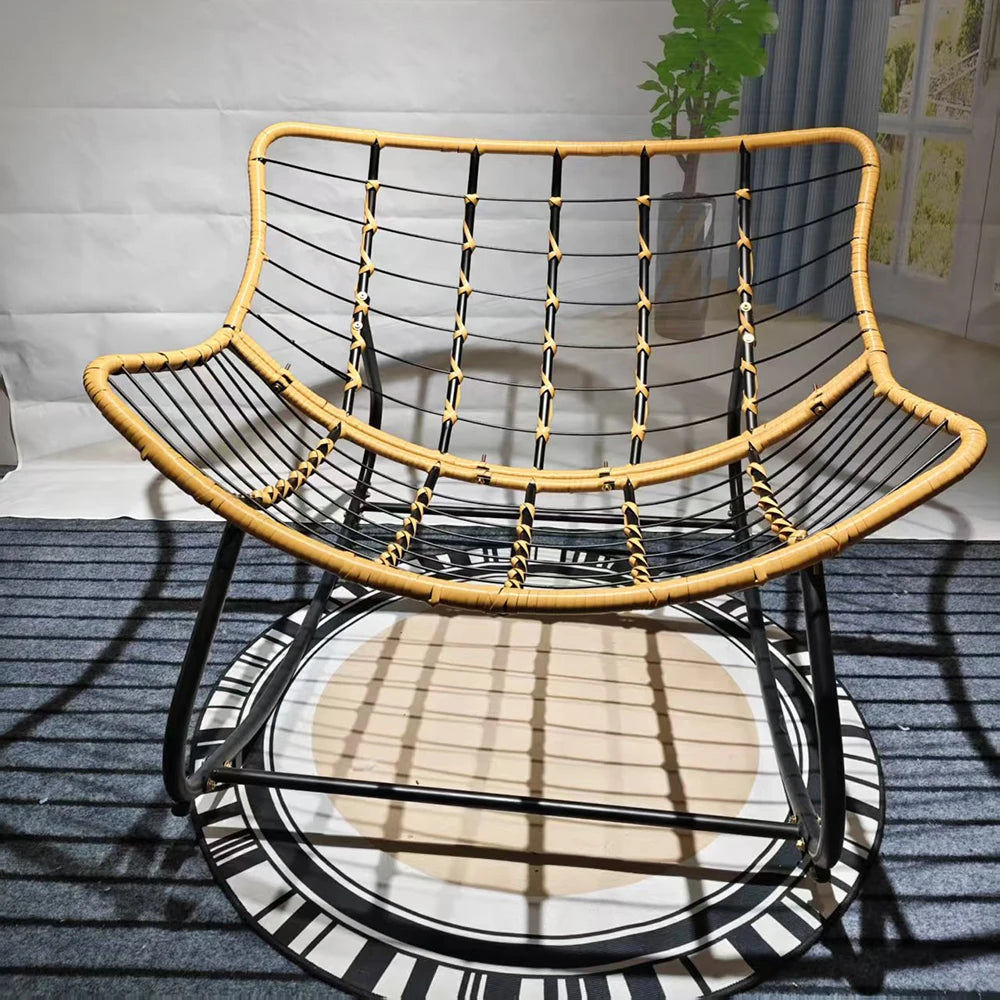 Realife Woven Rattan Rocking Chair - Comfortable Lazy Lounge Chair with Soft Cushion for Balcony & Home Relaxation
