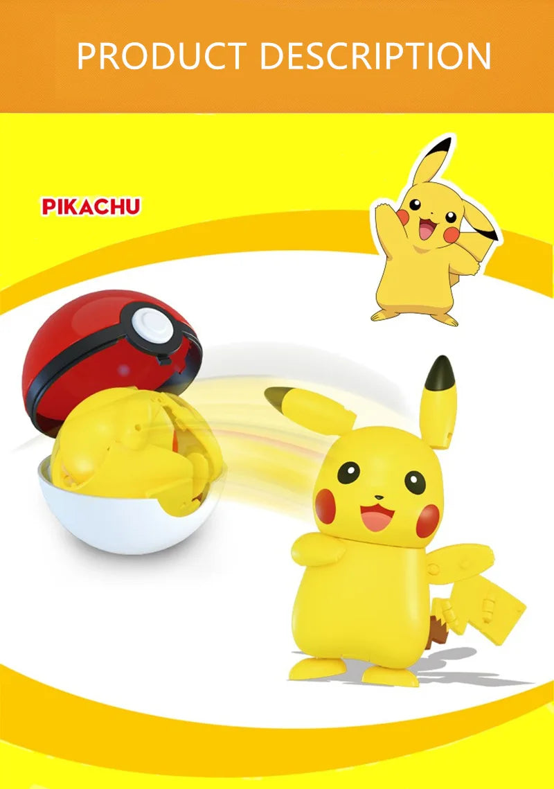 New Pokémon Action Figures – Pikachu, Charizard & Greninja Pocket Monster Poké Ball Deformation Toys for Kids Birthday Gifts