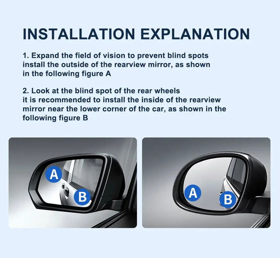 SEAMETAL 2PCS Wide-Angle Blind Spot Mirrors — 360° Adjustable HD Suction Cup Round Car Auxiliary Rearview Mirrors