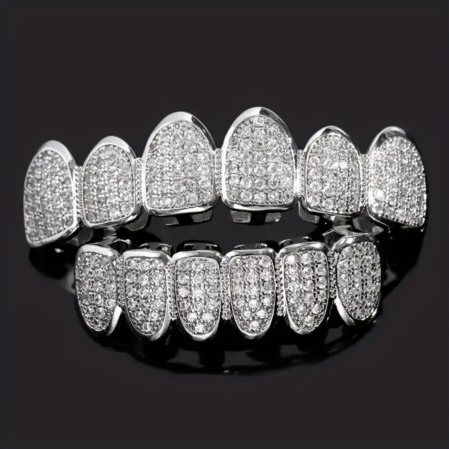 HipHop CZ Teeth Set – Unisex Gold & Silver Top/Bottom Mouth Caps, Removable Dental Fashion Jewelry