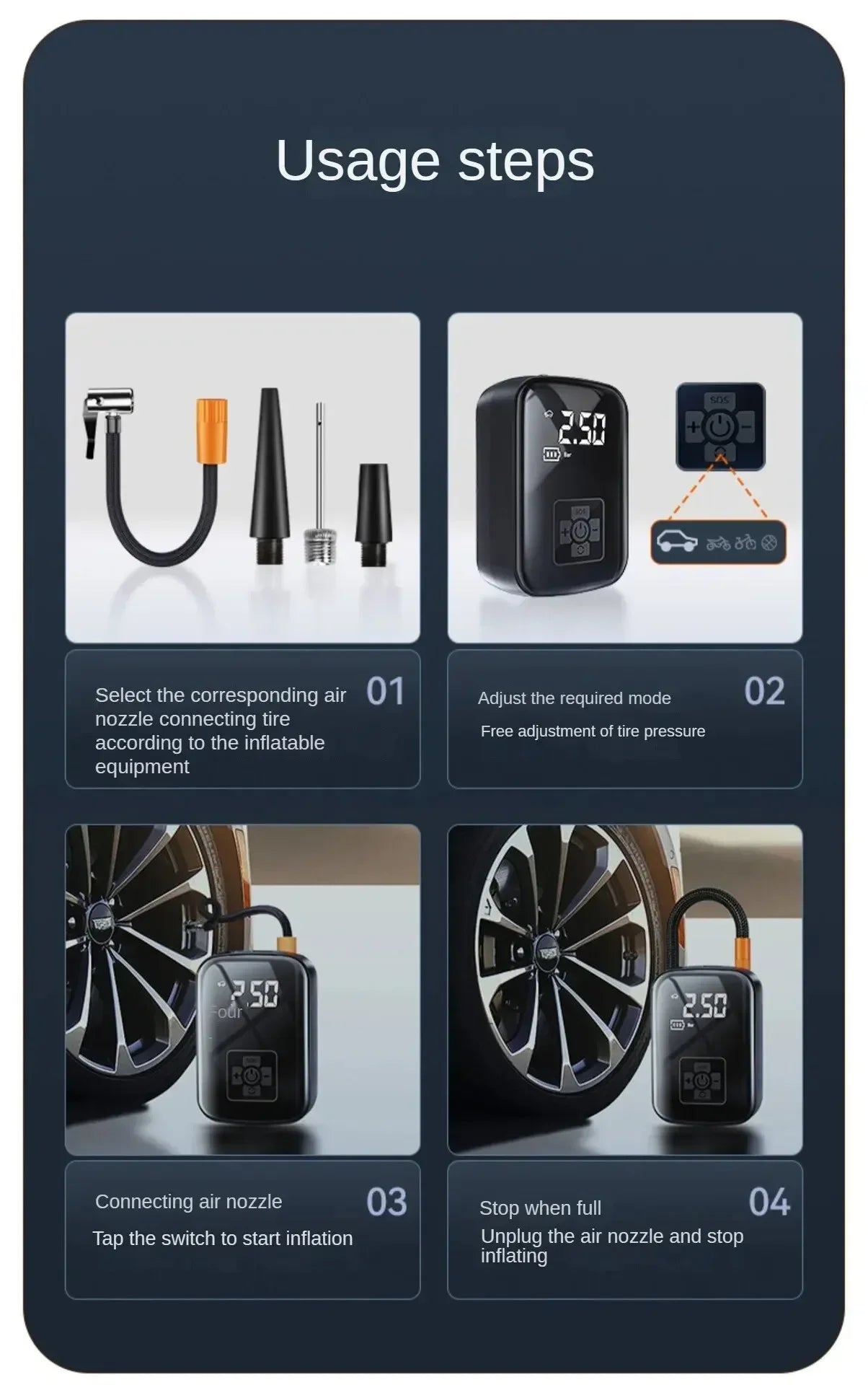 Wired Electric Car Air Compressor – Tire Inflator Pump for Car, Bicycle, Motorcycle, Boat & Balls