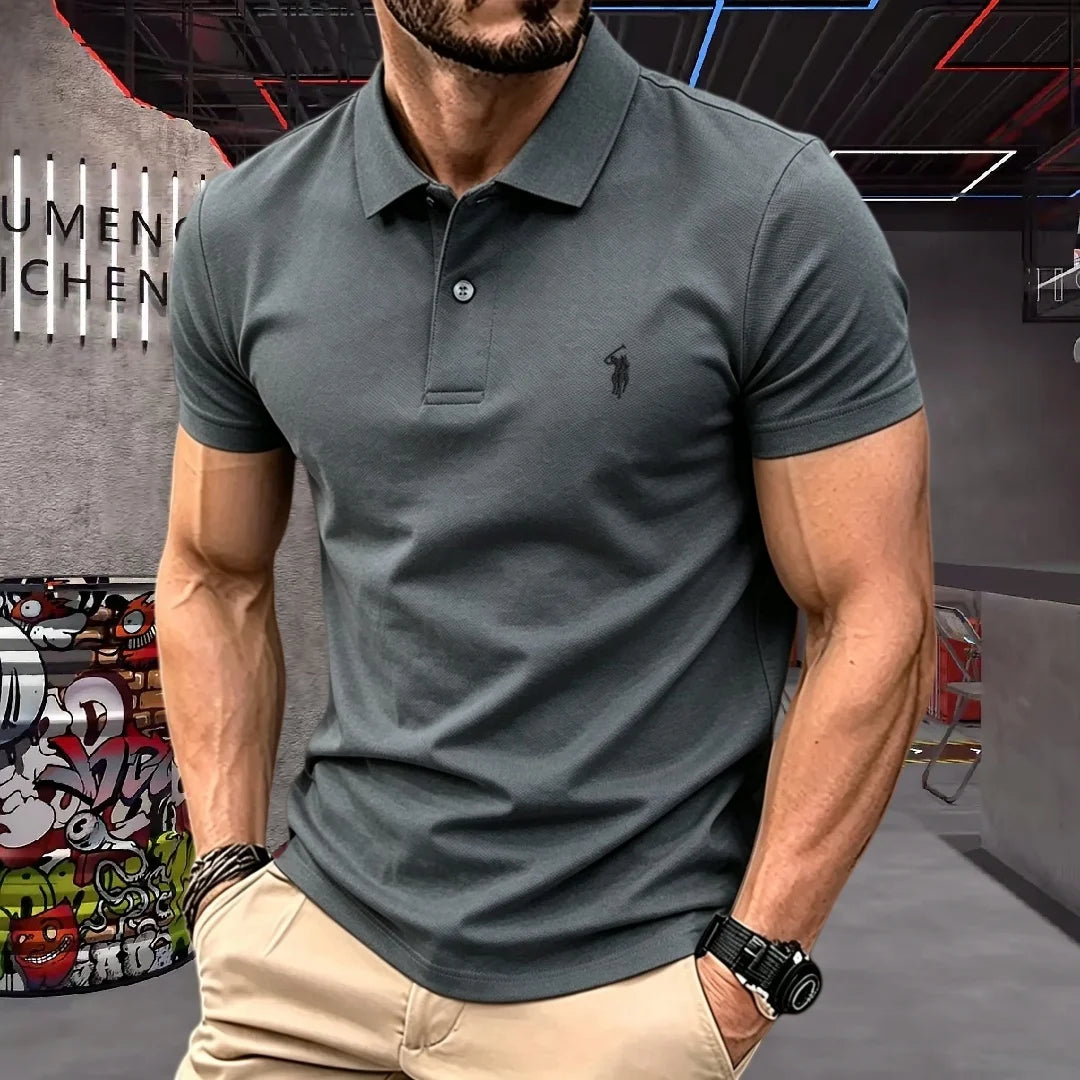 Men's 100% Cotton Luxury Polo Shirt - 2026 Summer Pony Embroidered Golf Casual Top