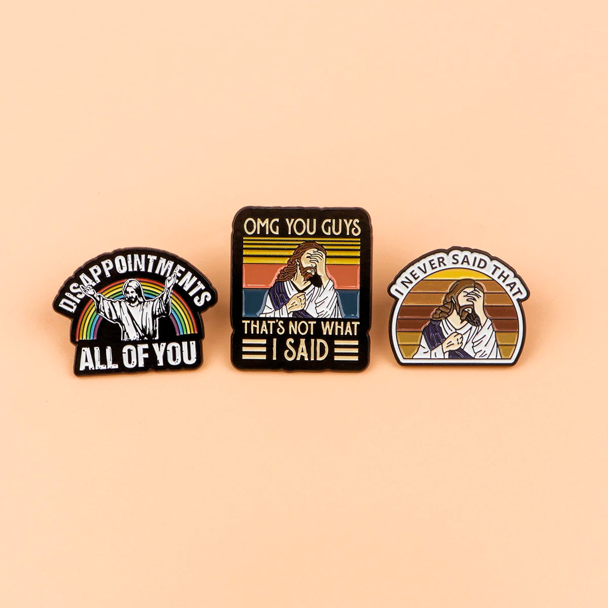 Funny Jesus “I Never Said That” Enamel Pin – Vintage Brooch for Backpacks, Jackets & Clothing Accessories