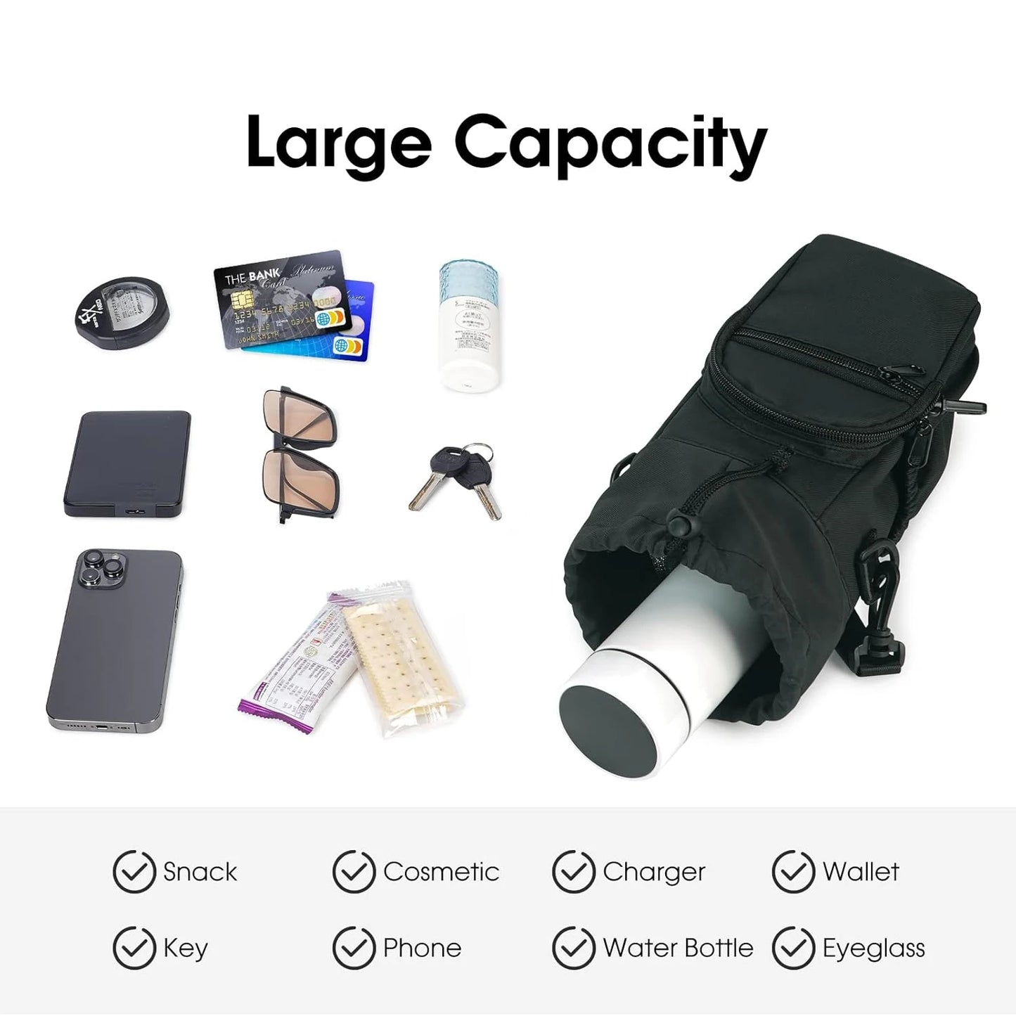 Insulated Water Bottle Holder with Strap – Carrier Sling Bag for 16oz, 32oz, 40oz & 64oz Bottles