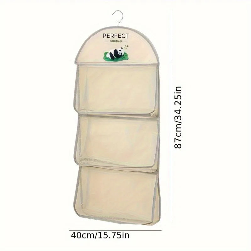 3-Tier Hanging Underwear & Socks Organizer - Wall-Mounted Mesh Storage Bag with Visible Pockets