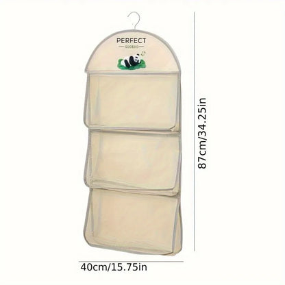 3-Tier Hanging Underwear & Socks Organizer - Wall-Mounted Mesh Storage Bag with Visible Pockets