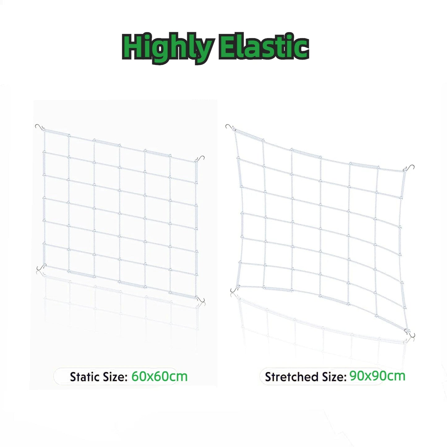 4'' Mesh Trellis Netting for Grow Tents – Elastic ScrOG/LST/HST Plant Support with Hooks, Grow Box Kit for Low Stress Training