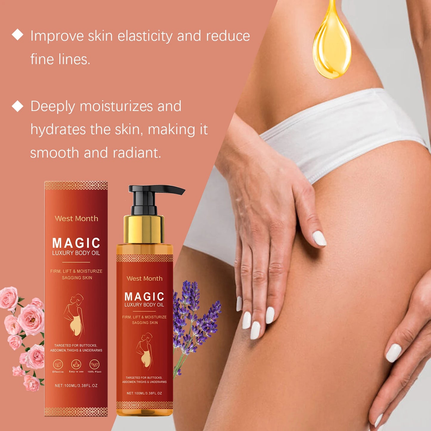 West Montr Body Tightening Oil - Daily Moisturizing Skin Care Formula for Nourishing, Softening & Hydrating Skin