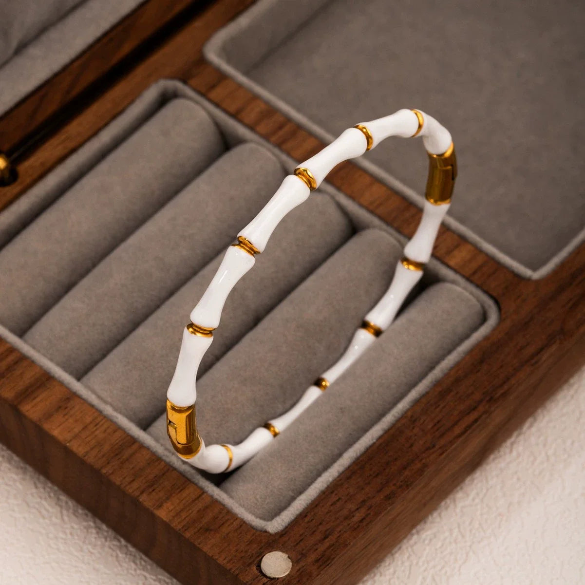 Women’s Fashion 18K Gold Plated Stainless Steel Bamboo Node Oil Drop Bracelet – Non-Fading Electroplated Jewelry Accessory