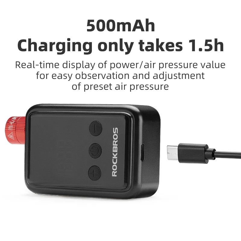 ROCKBROS 150 PSI Portable Bike Air Pump – Digital Tire Inflator, Rechargeable Mini Compressor
