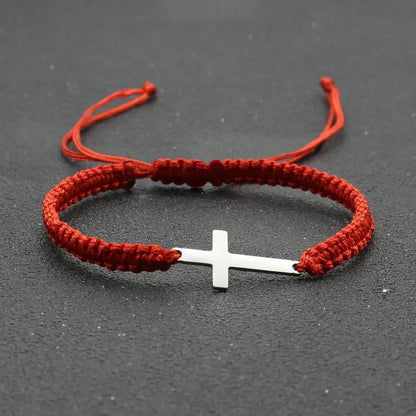 UILZ Creative Stainless Steel Cross Bracelet - Hand-Woven Adjustable Colored String, Couple Versatile Jewelry