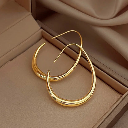 925 Silver Geometric Oval Hoop Earrings for Women – Simple Design Wedding & Party Jewelry (EH2008)