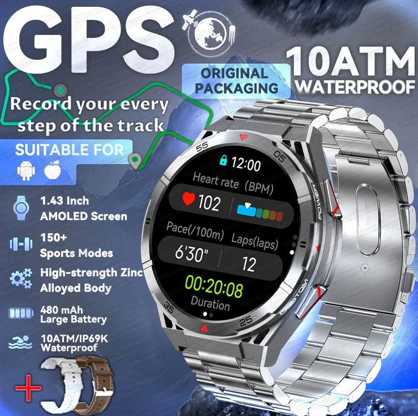 2025 Huawei Original Premium GPS Smartwatch — Ultra HD AMOLED Display, Built-in GPS, Bluetooth Call & 10ATM Waterproof Smart Bracelet