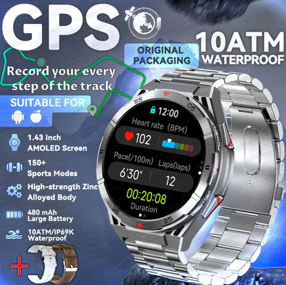 2025 Huawei Original Premium GPS Smartwatch — Ultra HD AMOLED Display, Built-in GPS, Bluetooth Call & 10ATM Waterproof Smart Bracelet