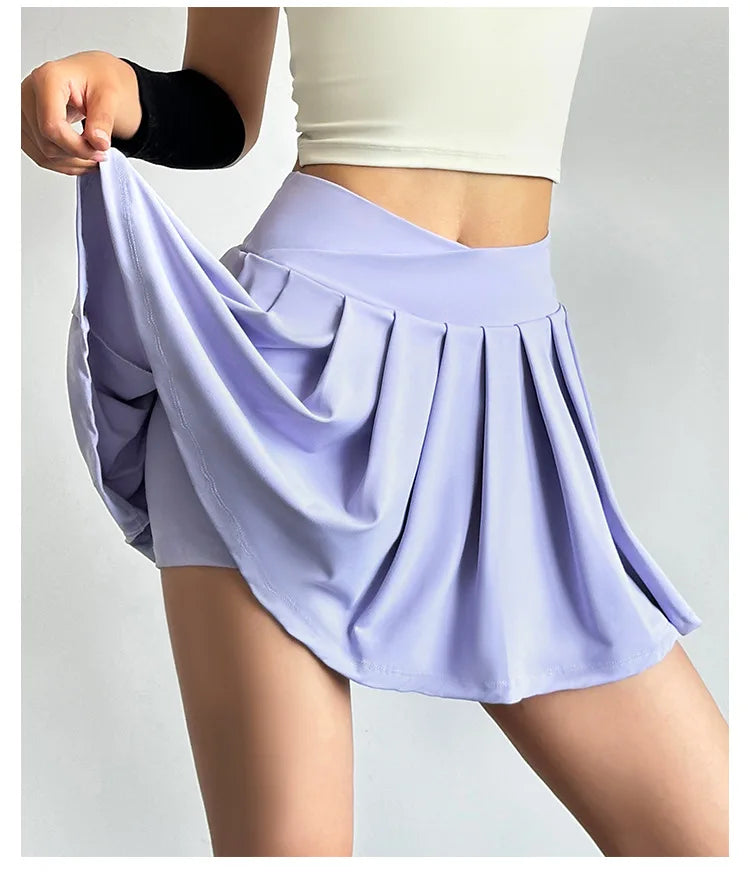 Women’s Sports Short Skirt — Summer High Waist Pleated Skirt with Anti-Walk Yoga Pants, Quick-Dry Breathable Running & Fitness Wear