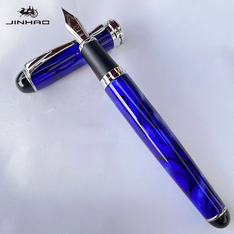 Jinhao X750 Fountain Pen Set - Medium Nib with Ink Converter, Silver Trim Calligraphy Writing Pen & Gift Set