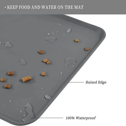 Waterproof Silicone Pet Food Mat – Non-Slip High-Lipped Feeding Bowl Mat for Cats & Dogs, Non-Stick Floor Protector Pad