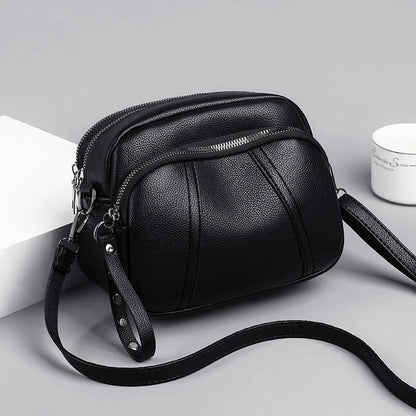 Women’s Solid Color Rivet Zipper Phone Bag – Soft Leather Small Square Shoulder & Crossbody Bag, Fashionable and Simple