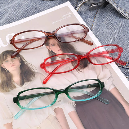 2024 Girls Y2K Retro Oval Glasses - Red & Green Frame, Anti-Blue Light Eyewear for Computer & Seaside Driving