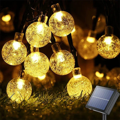 Solar Powered LED String Lights - Waterproof Crystal Globe Lights with 8 Modes for Outdoor Garden and Party Decor