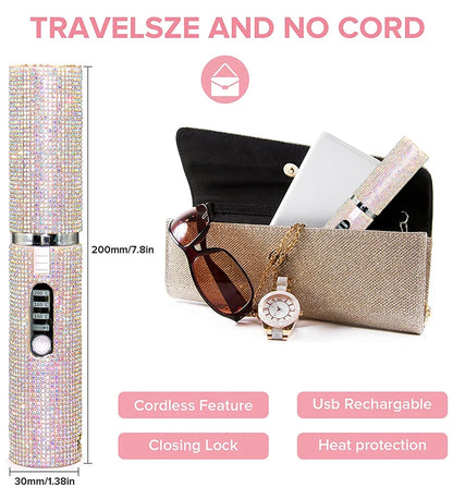 2-in-1 Wireless Hair Straightener & Curler – USB Rechargeable Diamond Design Styling Brush for Travel & Home