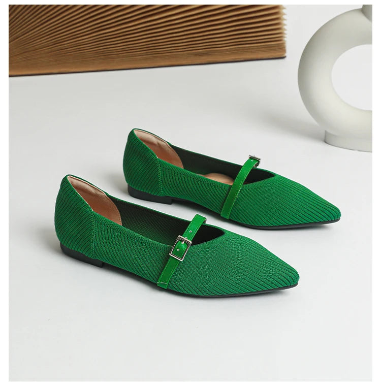 2024 Women's Flat Shoes – Pointed Toe Soft Knitted Sole, Breathable & Comfortable Spring and Autumn New Model