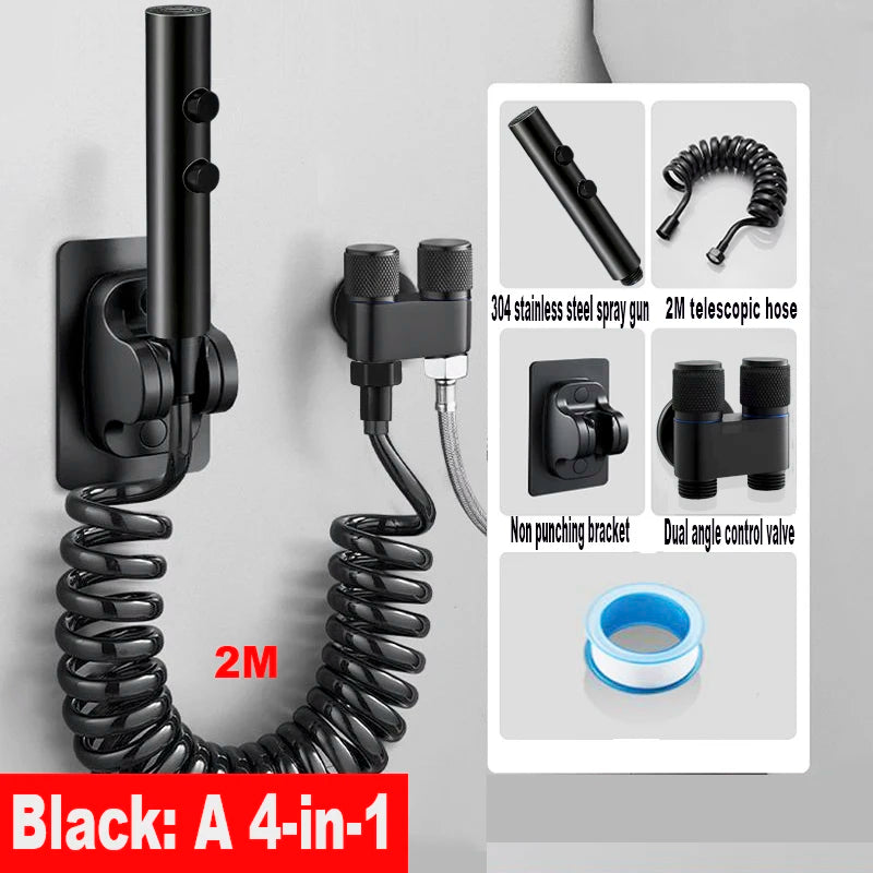 Stainless Steel Toilet Bidet Sprayer Set - Dual Button Handheld Rain Spray Faucet with Self-Cleaning Shower Head & Bathroom Hose Kit