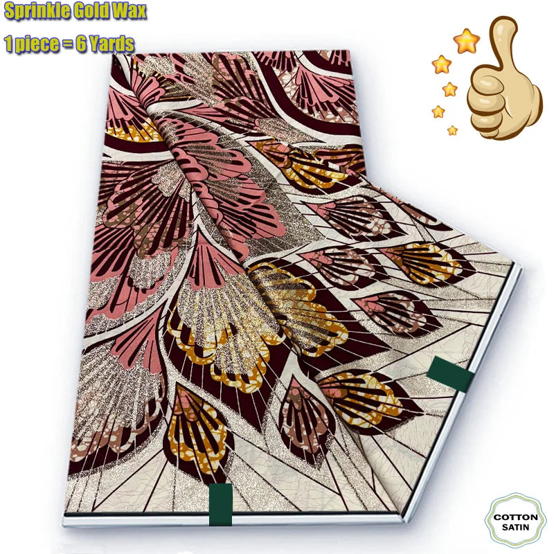 African Grand Golden Wax Fabric - Glitter Gold Ankara Pagne Batik Print Soft Cotton Fabric
