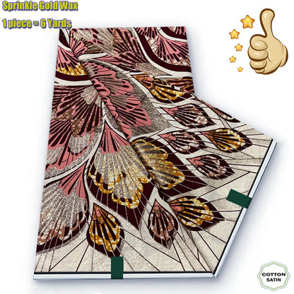 African Grand Golden Wax Fabric - Glitter Gold Ankara Pagne Batik Print Soft Cotton Fabric