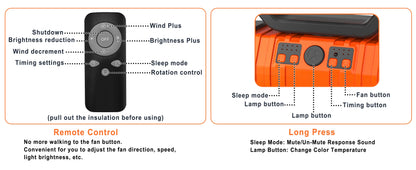 20000mAh / 10000mAh USB Rechargeable Camping Fan — Portable Wireless Air Circulator with 270° Rotating Head & Hook