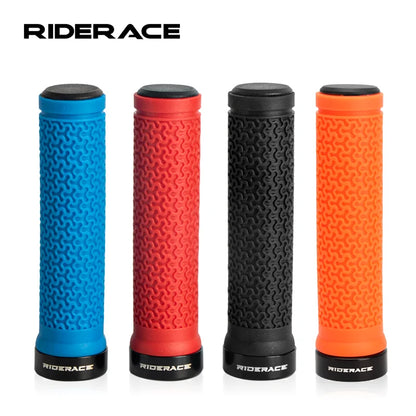 MTB Bicycle Handlebar Grips – Soft Rubber Non-Slip Grips with Single-Sided Lock & End Plugs for Mountain Bikes