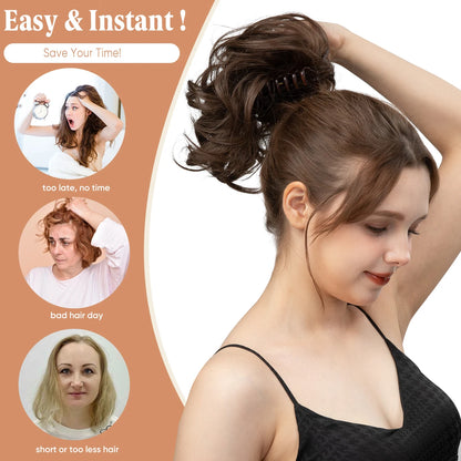 SARLA Premium Synthetic Claw Clip-In Ponytail Extensions – Blonde Hairpiece, Fake Pigtail Hair Bun for Women P026