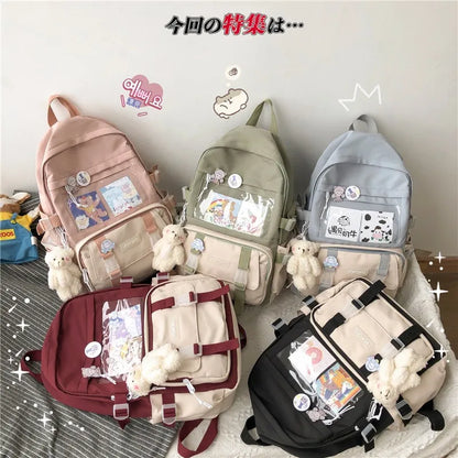 Cute and Functional: Kawaii Women's Waterproof Backpack - School Bag for Teenage Girls, Bookbag Laptop Rucksack, Female Travel Mochila