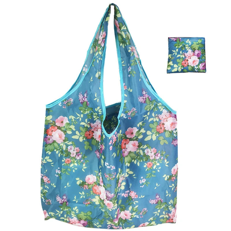 Fashion Portable Shopping Bags - Large Capacity 190T Nylon with Various Prints, Convenient and Easy to Fold Travel Essential